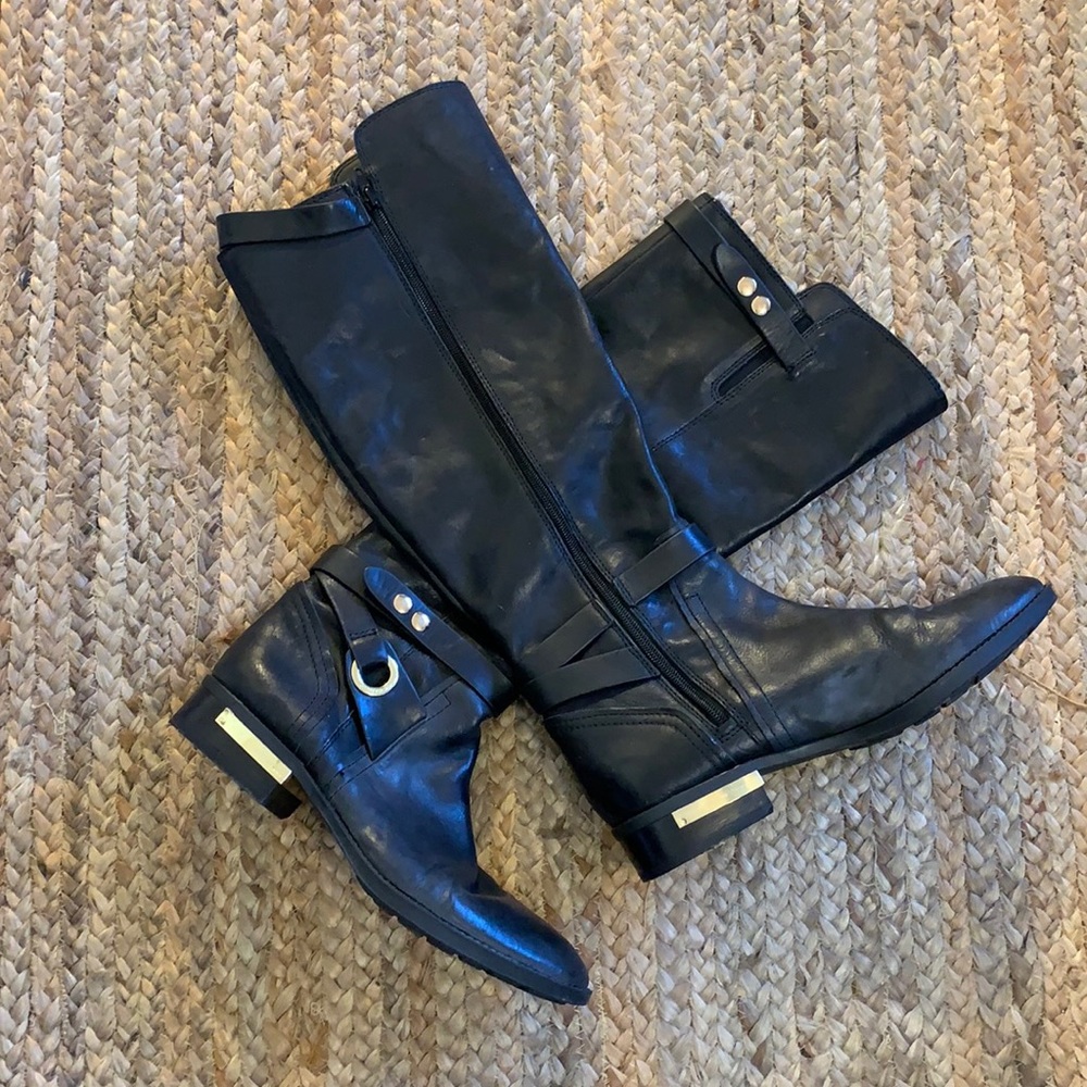 Black Leather Preshent Riding Boot - Vince Camuto